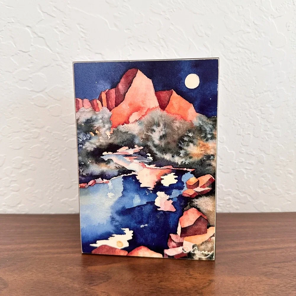 VTG Wooden Jewelry Box With Watercolor Art 